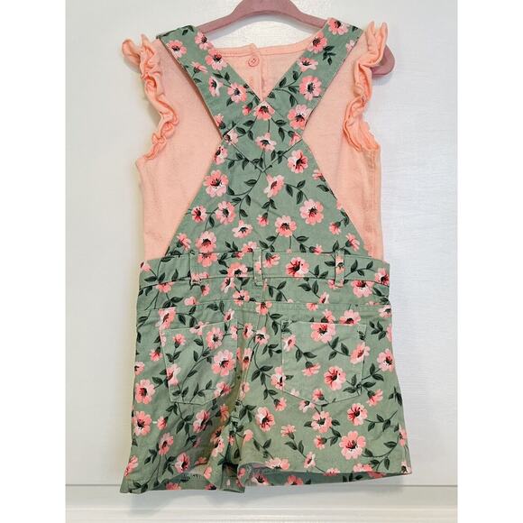 LITTLE LASS Girls 2 Piece Outfit Set Overalls Shortalls Designer Floral Denim 6 - Picture 2 of 7